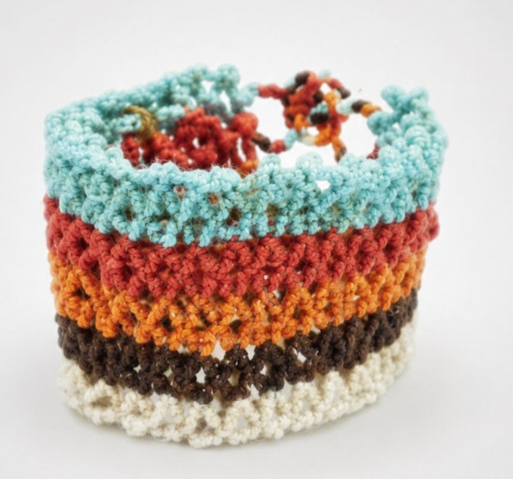 Vintage Boho Wide‎ Beaded Bracelet - Aqua Blue, Red, Orange, Brown, White sbr-6